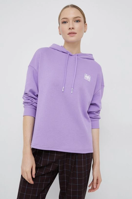 Γυναικεία Χωρίς φερμουάρ Βαμβακερή μπλούζα United Colors Of Benetton χρώμα: μοβ, με κουκούλα 1 Γυναικεία Χωρίς φερμουάρ Βαμβακερή μπλούζα United Colors Of Benetton χρώμα: μοβ, με κουκούλα