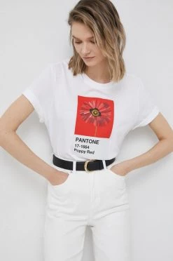 Γυναικεία Κοντομάνικο Βαμβακερό μπλουζάκι United Colors Of Benetton X Pantone άσπρο