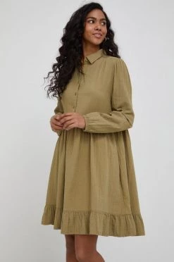 Γυναικεία Φορέματα United Colors Of Benetton - Βαμβακερό φόρεμα καφέ πράσινο