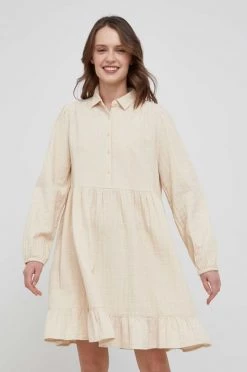 Γυναικεία Φορέματα United Colors Of Benetton - Βαμβακερό φόρεμα χρώμα της άμμου