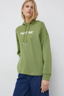 Γυναικεία Χωρίς φερμουάρ Βαμβακερή μπλούζα United Colors Of Benetton X Pantone χρώμα: πράσινο, με κουκούλα