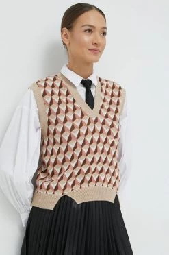 Γυναικεία Χωρίς φερμουάρ Γιλέκο από μείγμα μαλλιού United Colors Of Benetton χρώμα: μπεζ,